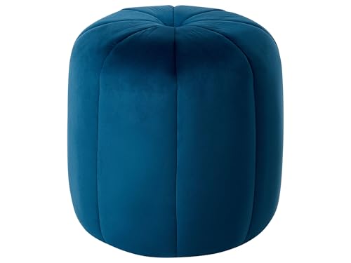 Beliani Pouf Samt blau rund 40 cm luxuriös Sitzhocker Samthocker Selby