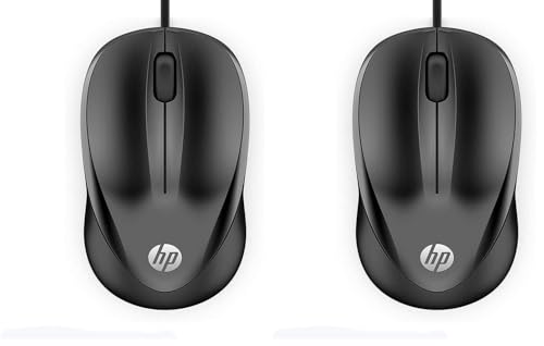 HP 1000 - Ratón con Cable (1200 PPP, 2 Botones y Rueda de Desplazamiento, 1,5 m de Cable, ConexiónUSB, Windows), Color Negro (Paquete de 2)