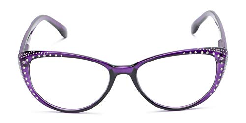 The Showstopper Rhinestone Cateye Reading Glasses, Cateye Readers for Women, 2.75 Purple