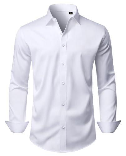 DEMEANOR White Dress Shirts for Men Long Sleeve Wrinkle Free
