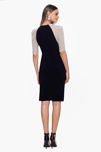 Xscape Women's Beaded Half Sleeve Knee Length Bodycon Cocktail Formal Dress2
