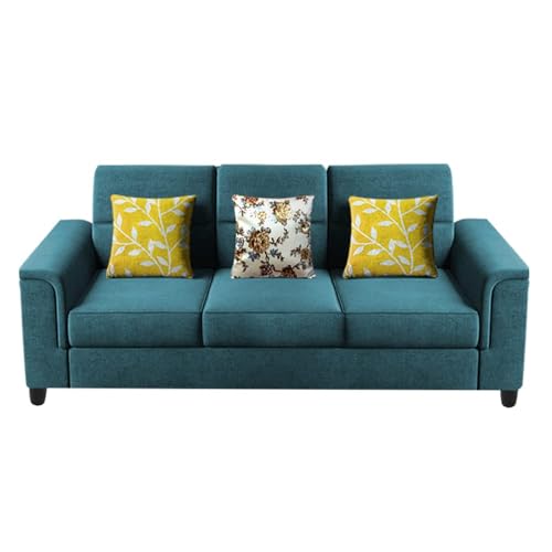 Image of Casaliving Nancy 3 Seater Sofa Set for Living Room | Colour - Turquise | Premium Fabric Sofa