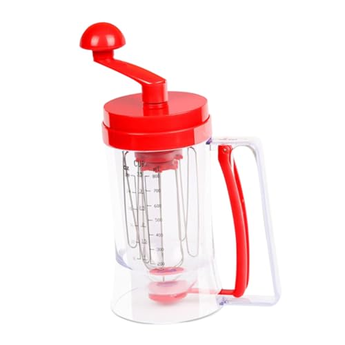 SECFOU Manual Dough Dispenser with Built Whisk Mixer and Ergonomic Handle Accurate Measuring Batter Funnel for Pancakes Cupcakes Crepes Muffins and Donuts Clean Red Handheld Baking Tool