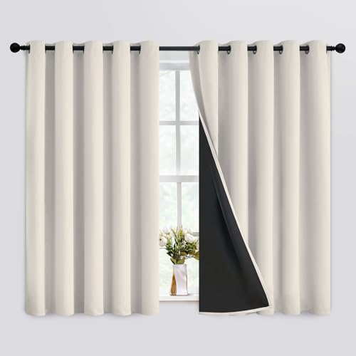 Image of SimpleHome Cream 100% Blackout Curtains Room Darkening Living Room 63 Inch