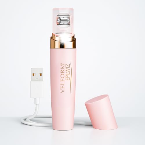 VELFORM Epilwiz, épilateur facial rechargeable, câble USB, système d'épilation avancé avec lumière LED, tête plaquée or 18 carats, tous types de peau...