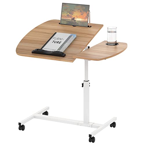 Lvhecforhm Bureau avec Roues, Table de Lit Roulette, Tableau D'ordinateur de Bureau à Réglage, pour Ordinateur Portable avec Fente et Porte-Gobelet, Debout Mobile...