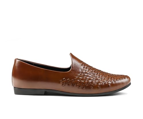 Image of LOUIS STITCH Men's Ethnic Weaved Textured Slip On Mojari's | Stylish Nagra Juti for Men | Lightweight and Comfortable Stylish Juti's and Mojari's for Kurta Pajama | LSAXNGWE