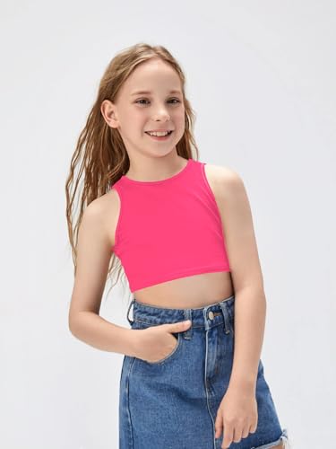 Image of OYOANGLE Girl's Casual Solid Sleeveless Round Neck Slim Fit Basic Crop Tank Top