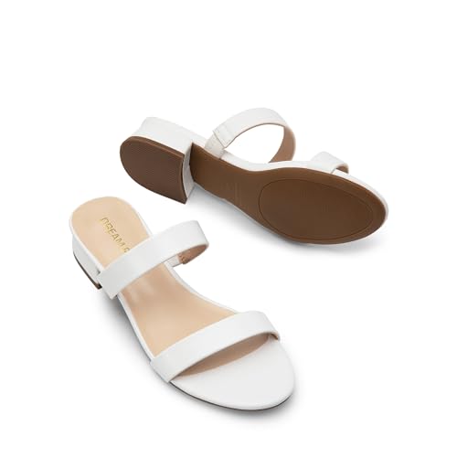 DREAM PAIRS DREAM PAIRS Women's Slides Heels Slip On Low Block Sandals Two Strap Open Round Toe Chunky Casual Summer Mules Shoes,Size 8.5,White,DWUMSS2511