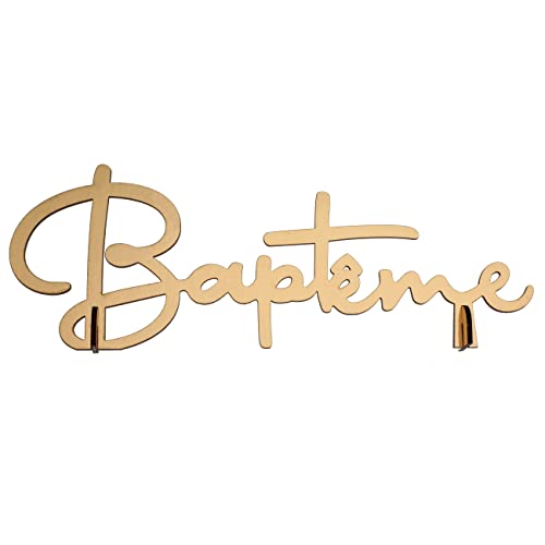 1 Centre de table élégant lettre en bois Baptême doré or métallisé 27cm REF/8011