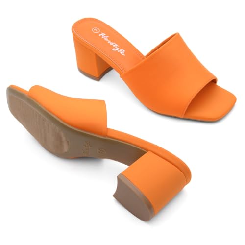 Image of Herstyle Square Open Toe Heeled Sandals for Women 2.5 Inch Low Block Chunky Heel Sandals Slip-On Mules Comfortable Dress Shoes for Party Wedding Office