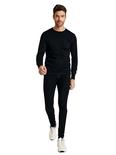 ZSOSBA METARINO Sous-vêtement thermique décontracté pour homme 100 % laine mérinos pour randonnée, voyage, ski, noir, Medium