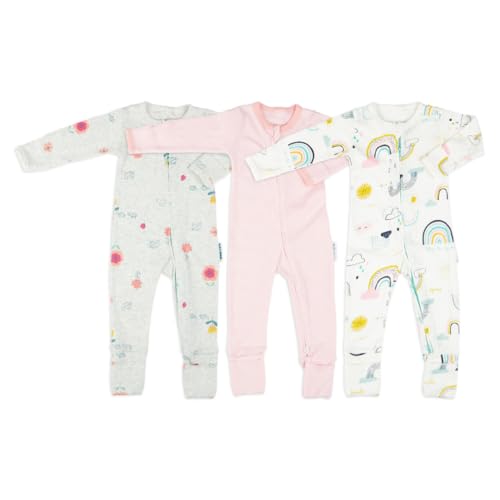 Robin and Roo Baby Pelele para bebé 100% algodón, cremallera bidireccional, sin pies, unisex con puños plegables