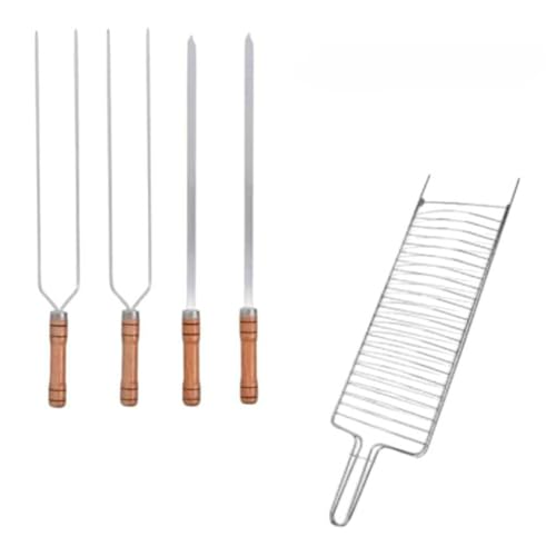 KIT ESPETOS E GRELHA PARA CHURRASCO (KIT 1 ESPETO SIMPLES 1 DUPLO)