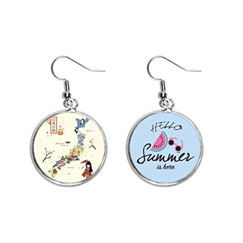 Pendientes de sandía estilo mapa tradicional japonés para el lóbulo 1