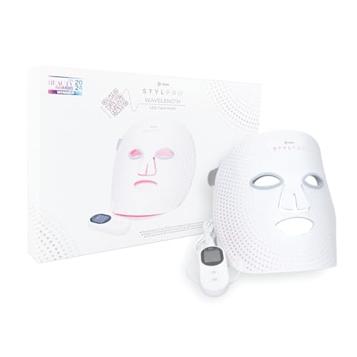 STYLPRO Máscara facial LED de longitud de onda, cuidado de la piel multimodo con luz roja, azul, infrarrojo cercano para arrugas, imperfecciones, flexible, recargable, fácil de usar, diseñada en Reino