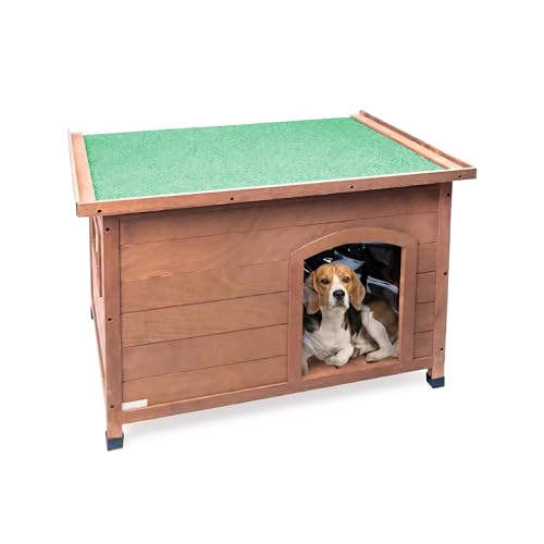 AqpetFriends Baita Cuccia in Legno da Esterno per Cani con Tetto Apribile e Tende Termiche incluse, Medium 104x68x75 h