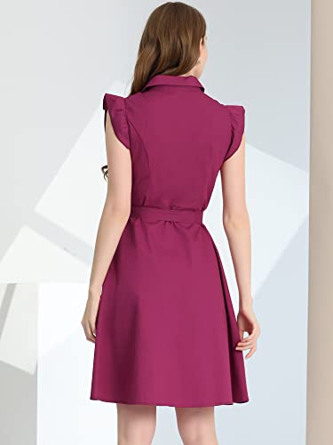Image of Allegra K Women's Ruffled Sleeve Casual Office Dress Tie Waist Button Down Cotton Shirt Dresses