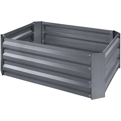 TecTake® arriate Rectangular sin Base, Acero Resistente a la Intemperie, huerto Urbano, jardineras Exterior, Usar con Tierra para Plantas, Incluye Guantes - 80 x 60 x 30 cm Gris Oscuro Rectangular