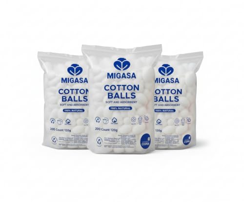 MIGASA Cotton Balls 600Count – Bulk Christmas Hypoallergenic Snow Décor Set for Trees, Railings, Crafts & Holiday Displays, 100% Natural Soft Cotton, Pet-Friendly