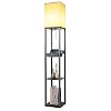 Tomons Floor lamp with wooden shelf, LED floor lamp with 2 USB connections, E27 light bulb included, retro floor lamp wood black for living room, bedroom and office