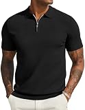 COOFANDY Men's Short Sleeve Knit Polo Shirts Casual Summer Polo Shirt Zipper Golf Shirt Black Large