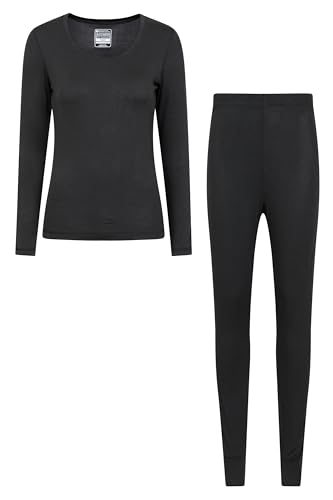 Mountain Warehouse Keep The Heat Isotherm Womens Round Neck Top -Lightweight Ladies Baselayer, Breathable Underlayer, Warm -Best for Winter, Skiing, Snowboarding Black (Set) Women's Size 10
