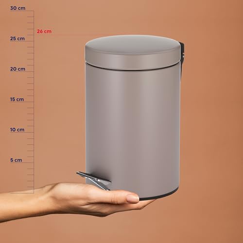 kela Kosmetikeimer braun 3l, Metall Tretmülleimer Badezimmer, Badmülleimer mit Inneneimer und Tragehenkel, MONACO, cashmerebraun matt