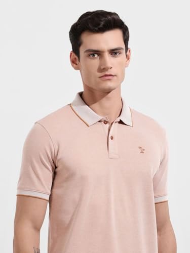 Image of The Indian Garage Co Men Regular Fit Textured Polo Neck Half Sleeves Tshirt