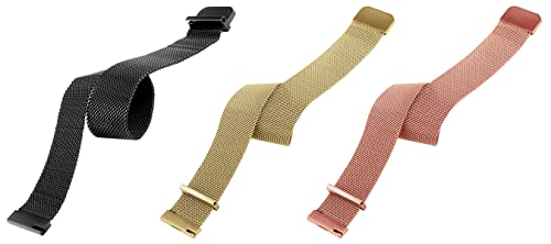 Image of ACM Pack of 3 Watch Strap Magnetic Loop 20mm compatible with Compaq Q Watch Smartwatch Metal Chain Band (Black /Champagne Gold /Rose Gold Pink)