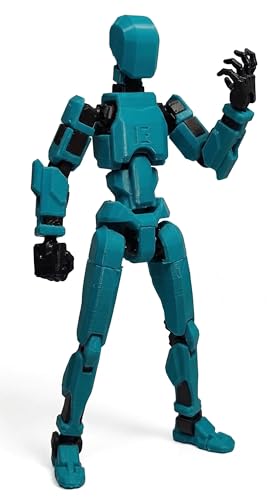 Image of VAALI Dummy 13 Action Figure Fully Assembled T13 Articulated Robot Toy with 12 Accessories (Swords Guns Extra Hands) 3D Printed Poseable Desktop Figure for Stop Motion Artists Gamers 5.4 inch (Teal Blue)