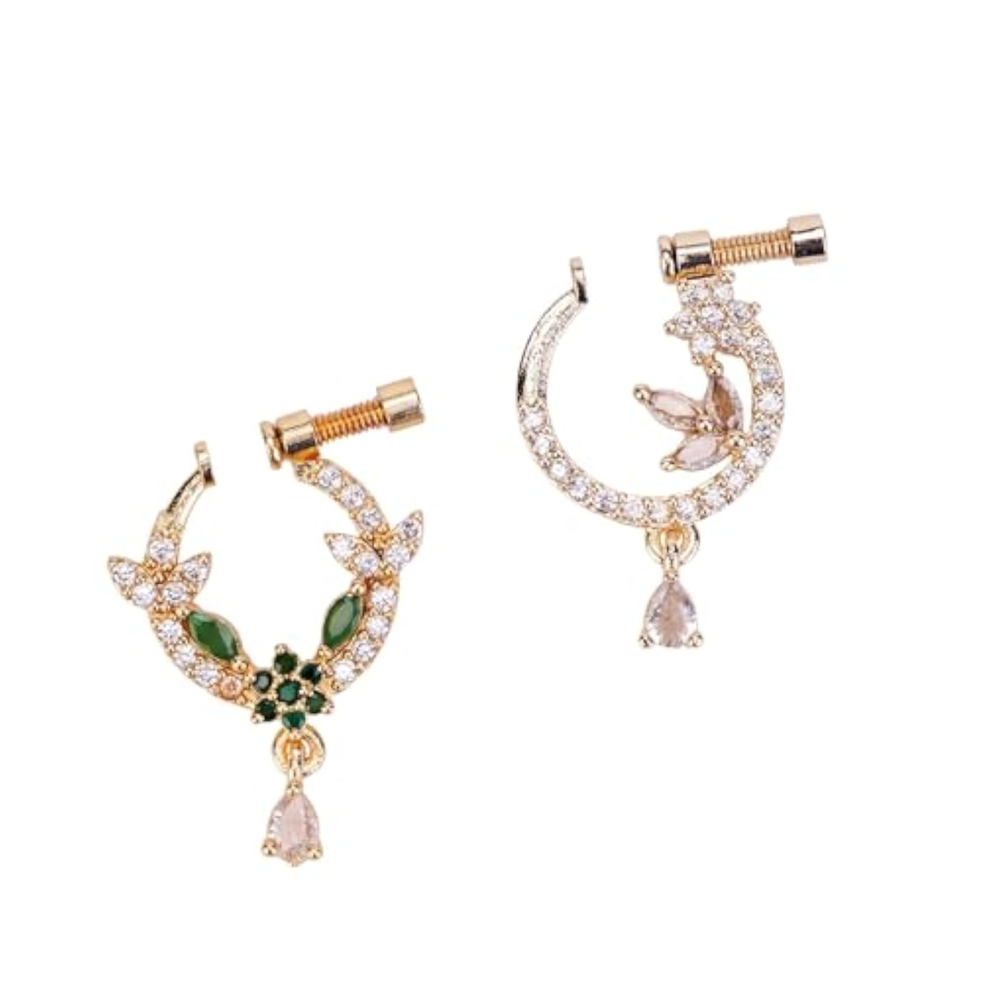Women's Leaf Dazzle Gold Plated Nose Pin, Elegant Design