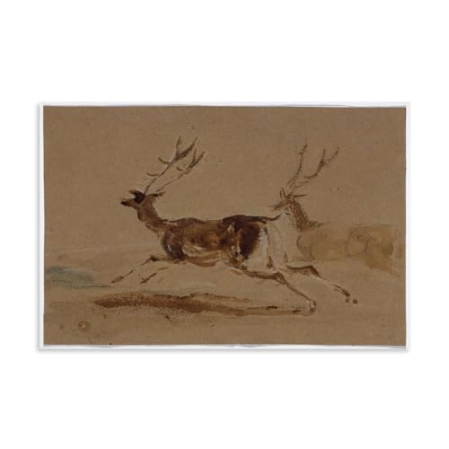 Two Stags Running Canvas Print Poster�L�����o�X�A�ǃA�[�g�A�C���e���A���w�A�ƁA���A�V���ւ̑��蕨08x12inch(20x30cm) Unframe-style