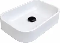 Cuba para Banheiro Modelo Itália 36x26x9 cm em Mármore Sintético, com Válvula Click Preta, Ideal para Banheiros Residenciais e Lavabos Compactos (CLICK PRETA ABS)