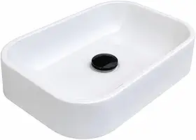 Cuba para Banheiro Modelo Itália 36x26x9 cm em Mármore Sintético, com Válvula Click Preta, Ideal para Banheiros Residenciais e Lavabos Compactos (CLICK PRETA ABS)