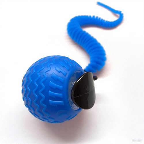 Deeriz インタラクティブ 猫 おもちゃ 屋内猫用 スピーディーボール しっぽ付き 自動移動 猫ボール 退屈 屋内 成猫用 360°自動ローリングボールトイ 2速調整 (ブルー)