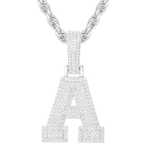 YIMERAIRE 3D Iced Out Letter Pendant Sterling Silver Moissanite Initial Letter Necklace - 925 Sterling Silver Nameplate Pendant For Men & Women