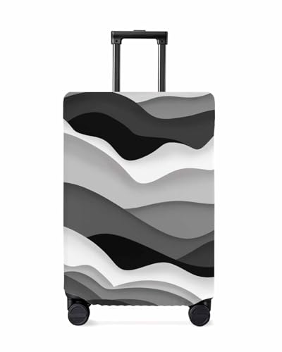 Travel Luggage Cover, Abstract Ocean Waves Black Gray Gradient Geometric Pattern,Elastic Washable Stretch Suitcase Protector Travel Suitcase Cover Fits 29-32 Inch Luggage
