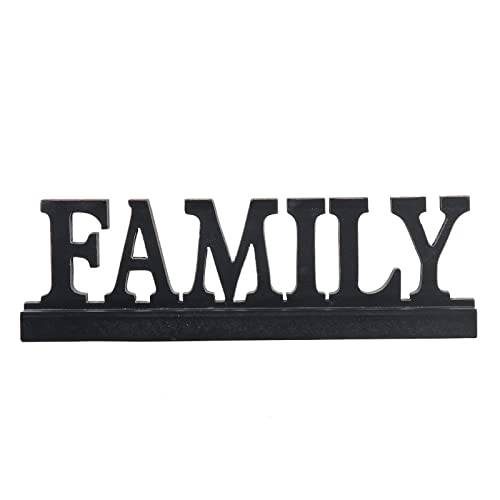 Farmhouse Distressed Black Wooden Family Sign For Tabletop 16", Handmade Rustic Family Signs For Home Decor, Decorative Christmas Signs, Thanksgiving Signs For Shelf Fireplace Living Room Bedroom #TOP6