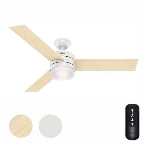 Hunter Fan 54 inch Contemporary Fresh White Indoor Ceiling Fan with Light Kit and Remote Control (Renewed)
