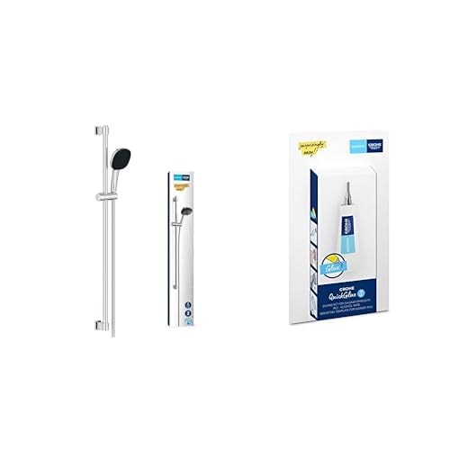 Grohe Vitalio 110 - Brausestangenset wassersparend ~8l/min + Kleber (2 Strahlarten, Brausestange 90cm, Kleben oder Bohren), eckig, chrom