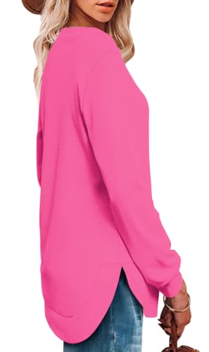 Image of OFEEFAN Womens Sweatshirt Crewneck Long Sleeve Shirts High Low Tops Curved Hem