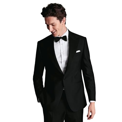 Charles Tyrwhitt Tuxedo for Men - Slim Fit Shawl Lapel Dinner Suit Jacket – Men’s Tuxedo Jacket in Super 120s Wool – Classic Black Tie Mens Tuxedo Jacket for Formal Eveningwear (Black)