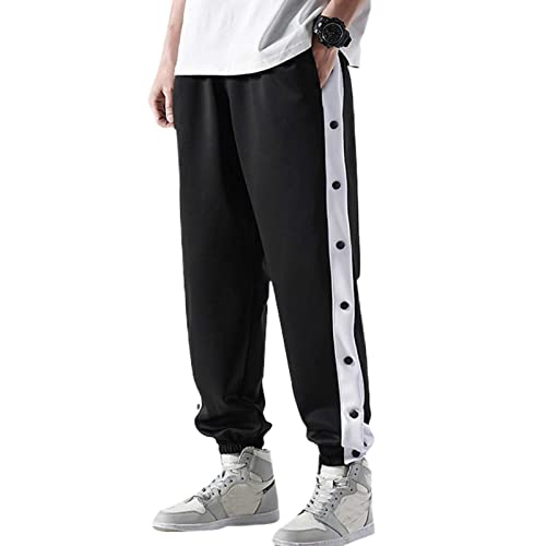 DNJKH Hommes Pantalon de Survêtement, Pantalon de Jogging avec Boutonnière Latérale à Ouvrir, Respirant, Confortable Cover