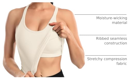 Image of ATTRACO Ribflex Ribbed Workout Crop Tops with Built in Bra for Women Yoga Racerback Tank Top Slim Fit