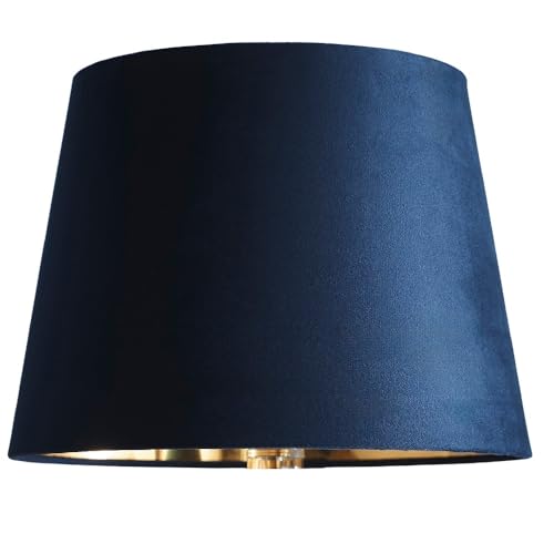 Image of Britalia Navy Blue Velvet Drum Lampshade, 36cm, Gold Inner, Modern Easy Fit