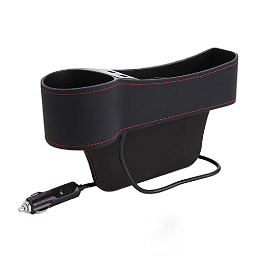 日産リーフ LEAF 2代目 ZE1型 隙間ポケット カーアクセサリー シートサイドポケット デュアル USB充電式 小物収納 カップホルダー 車用収納ポケット スマホ充電 マイクロファイバーレザー お手入れが簡単 カーシートギャップ収納ボックス (Bla