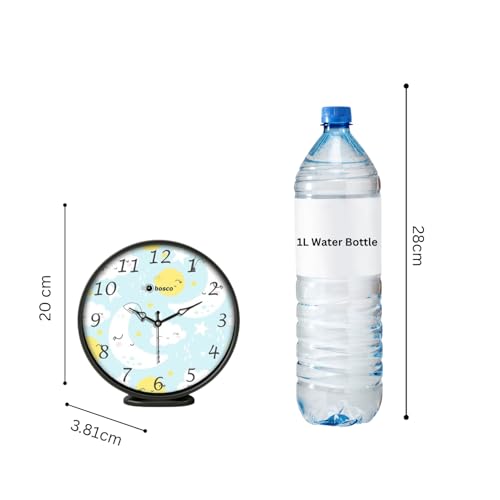 Image of Bosco Modern and Decorative Non Ticking Silent, Sky Blue dial with Black Frame 20 CM Table Cum Round Wall Clock for Home, Living Room, Bedroom, Office and Kitchen I BWC-1205