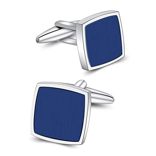 Mr.Van Blue Onyx Cufflinks, Platinum Plated Classic Fashion Cuff Links Set Gemstone Reiki Jewelry for Mens Business Wedding