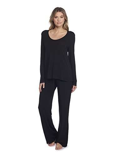 Barefoot Dreams Luxe Milk Jersey Classic Pant & U-Neck Long Sleeve Tee Set Black